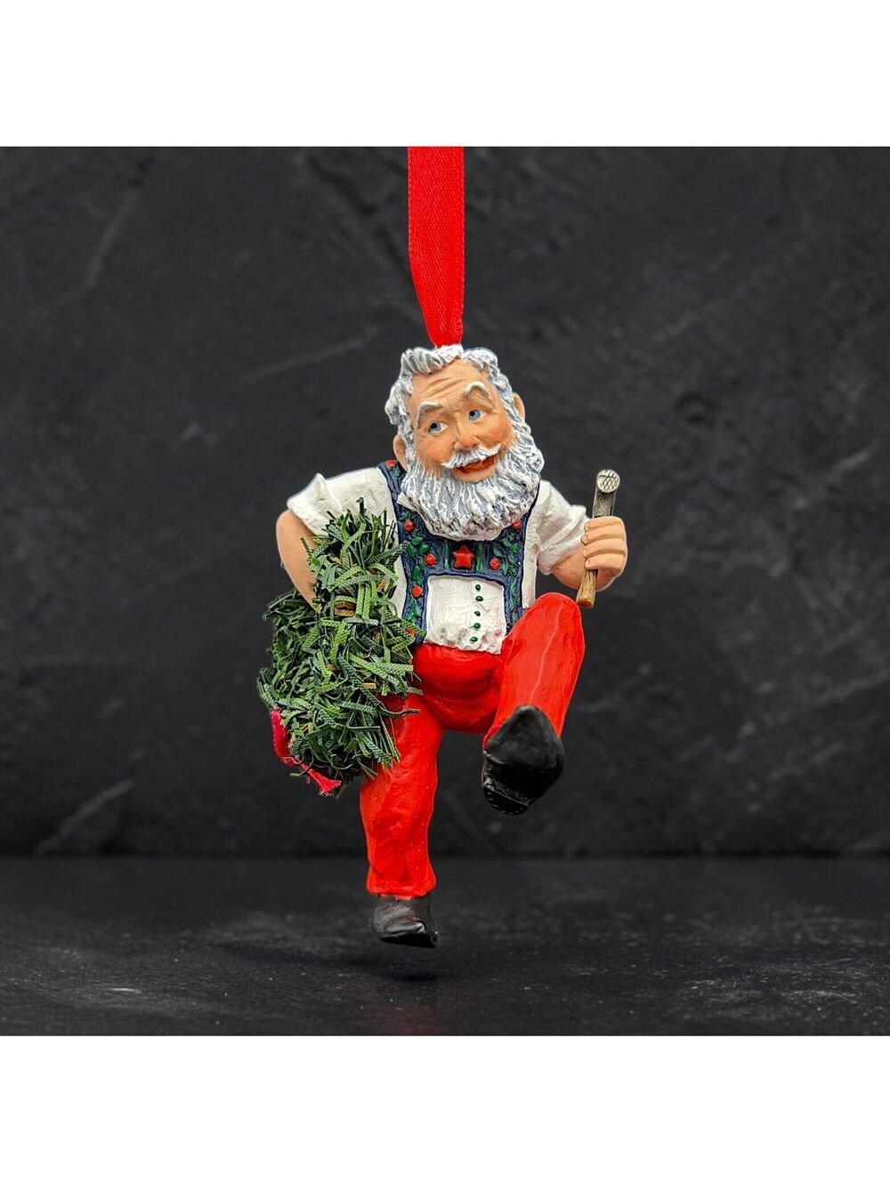 Rare Santa Carpenter Christmas Ornament With Wreath Hammer & Original Box